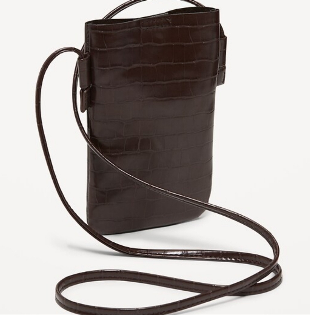 3/$10 Small Brown Croc-Embossed Crossbody Bag